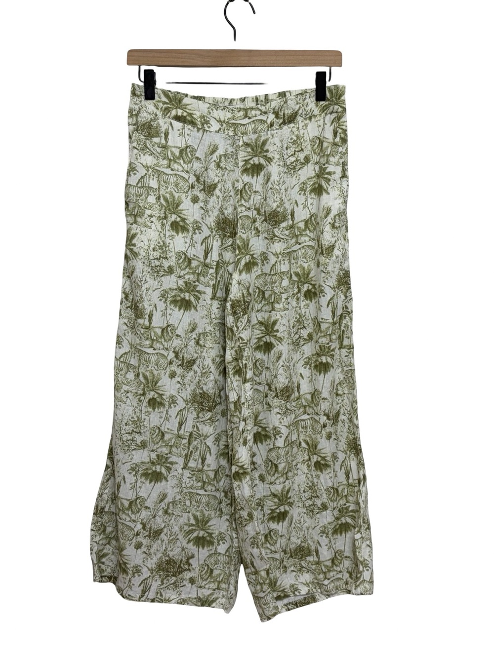 Rachel Zoe 100% Linen Wide Leg Pull-On Crop Pant in Safari Animal Print - Size M